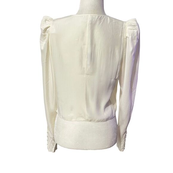 Frame Long-Sleeve Blouse Medium Off-White w V-Neck Ruched NEW W TAGS !! - Picture 7 of 14